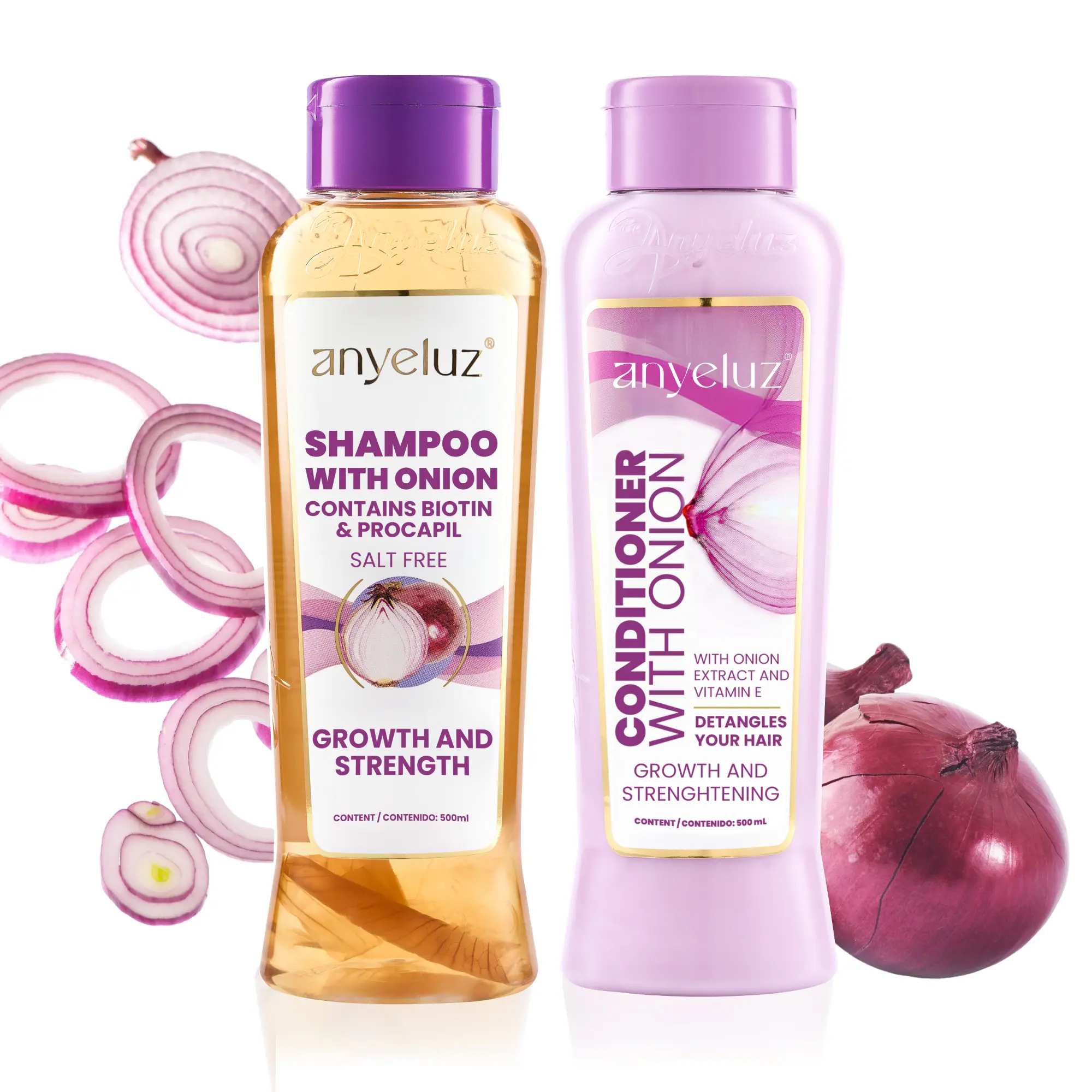 ANYELUZ Onion Shampoo and Conditioner Set with Biotin for Hair Growth, Cleansing & Reduced Hair Fall, Oily Scalp Care, Salt & Paraben-Free, Hair Fall Shampoo, Hair Loss Conditioner