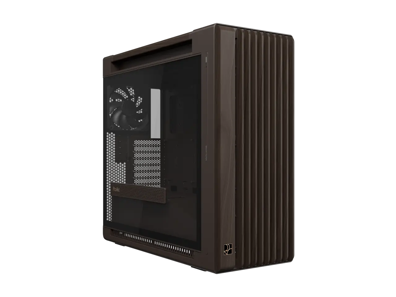 ASUS ProArt PA602 Wood Edition Retro Brown E-ATX Mid-Tower Case with Tempered Glass, Supports 440mm GPUs, 420mm Radiators, Includes One 140mm and Two 200mm Pre-Installed Fans.