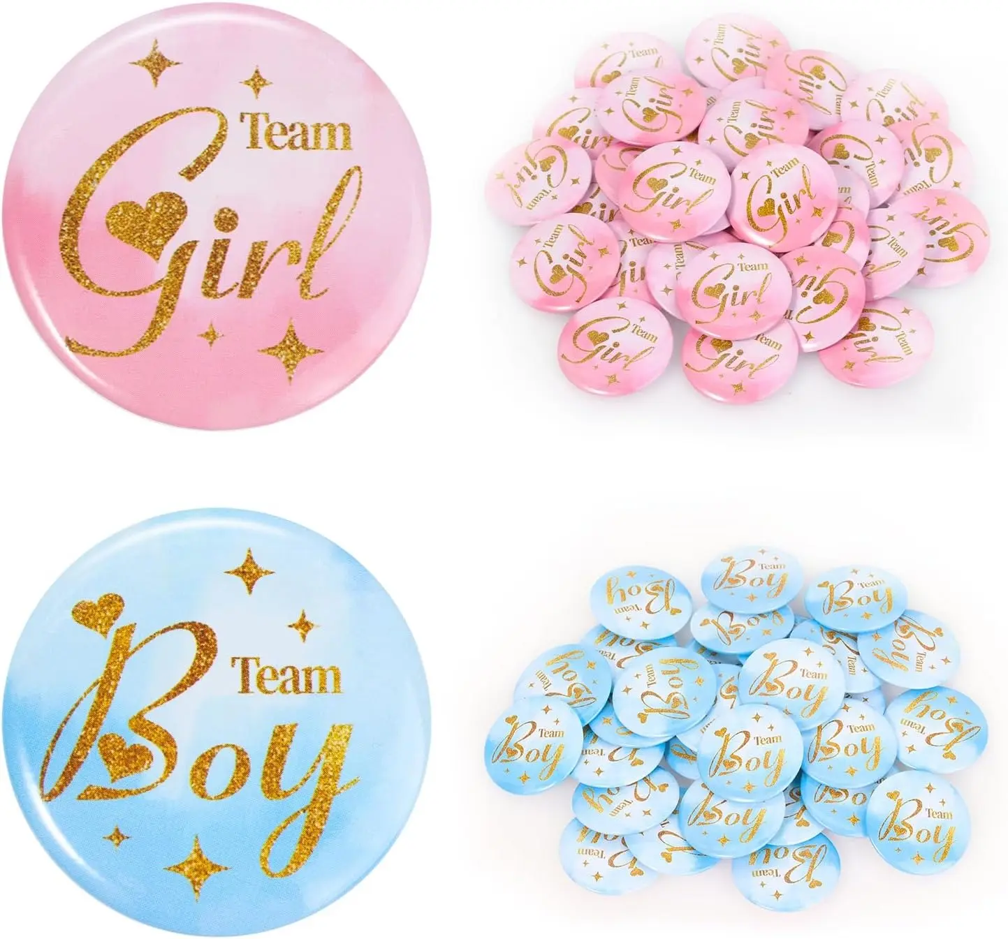 Gender Reveal Pins 60Pcs 4.4cm - Team Boy or Girl Gender Reveal Button Pins Party Favors Games Decorations Ideas Party-1.75 Inch