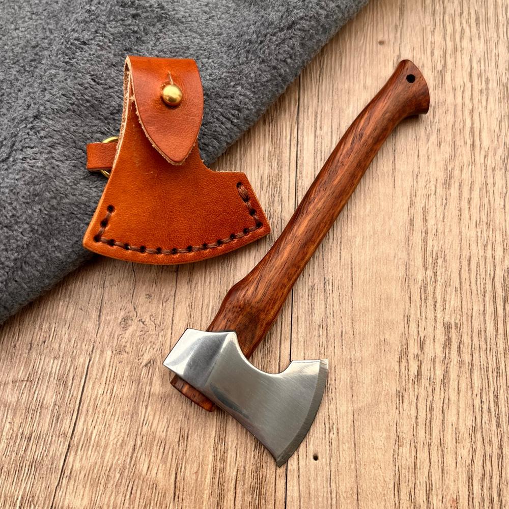 Mini axe with leather sheath, suitable for waist and neck hanging, multifunctional EDC tool for unboxing and opening letters