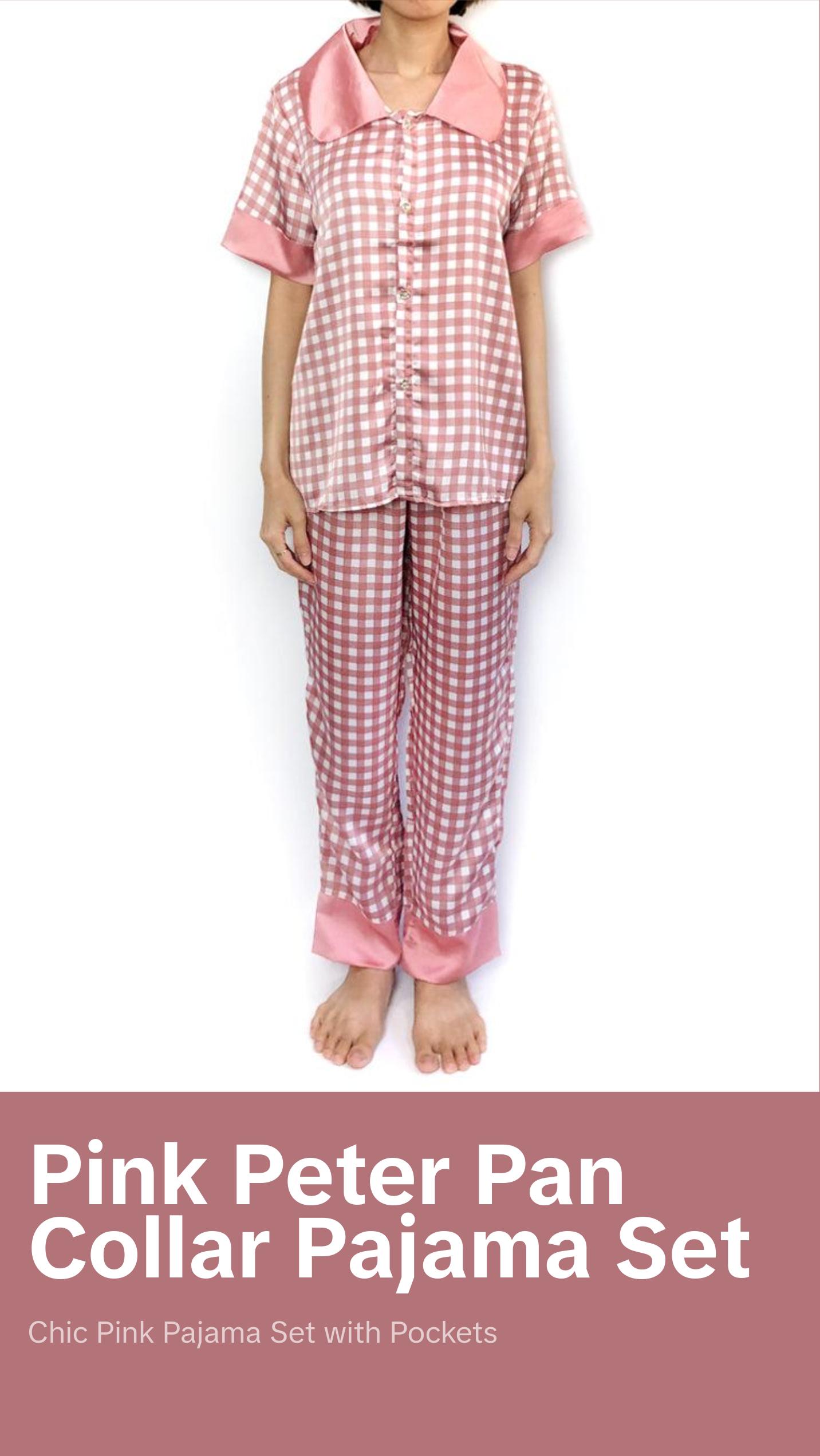 Pink Peter Pan Collar Grid Pajama Set