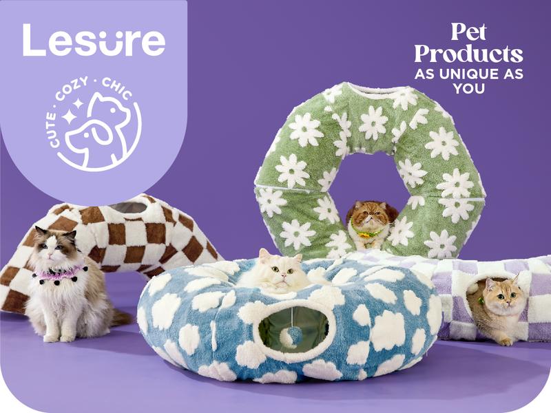 Lesure Cat Tunnel Bed for Indoor Cats - Warm&Cozy Cute Cat Donut Tunnel with Washable Circle Cushion, Valentine’s Day, Round Pet Play Tunnel Toy for Kitten/Puppy/Rabbit, Peekaboo Cave Toy, Cool Cat Stuff, Perfect for Autumn & Winter Calming