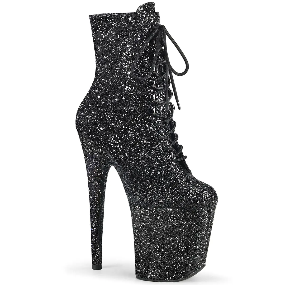 Pleaser Ankle Boot for Women, Glitter Lace-Up Platform with 8" Heel and Wrapped Sole for Evening Wear, Shoe, Footwear, Statement Shoes