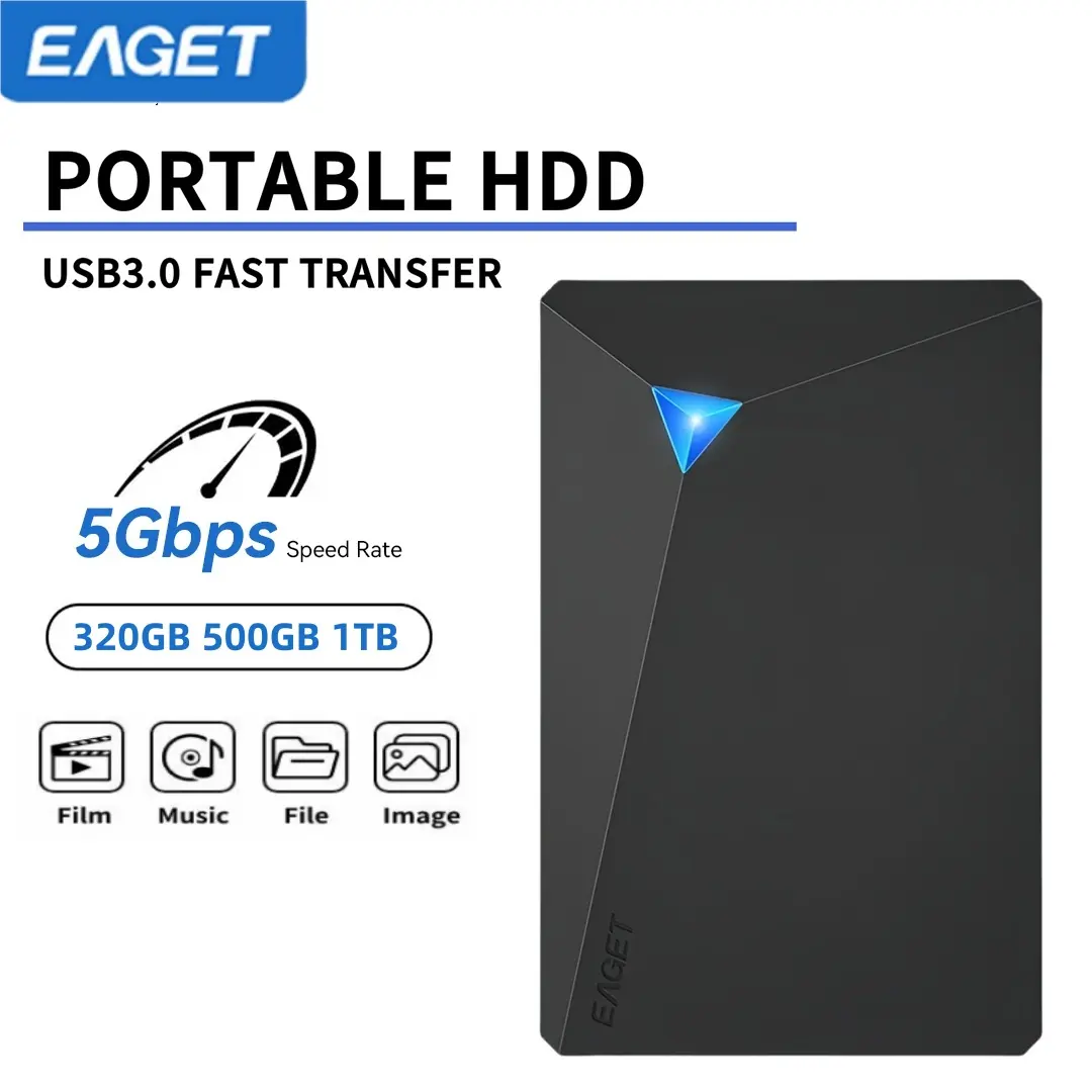 EAGET 1TB Portable External Hard Drive, USB 3.0 Mechanical Hard Drive for Storage Expansion Backup, External Data Storage, External Storage Devices, Compatible with PC Laptop PS4 Xbox One  Game, External Memory Storage