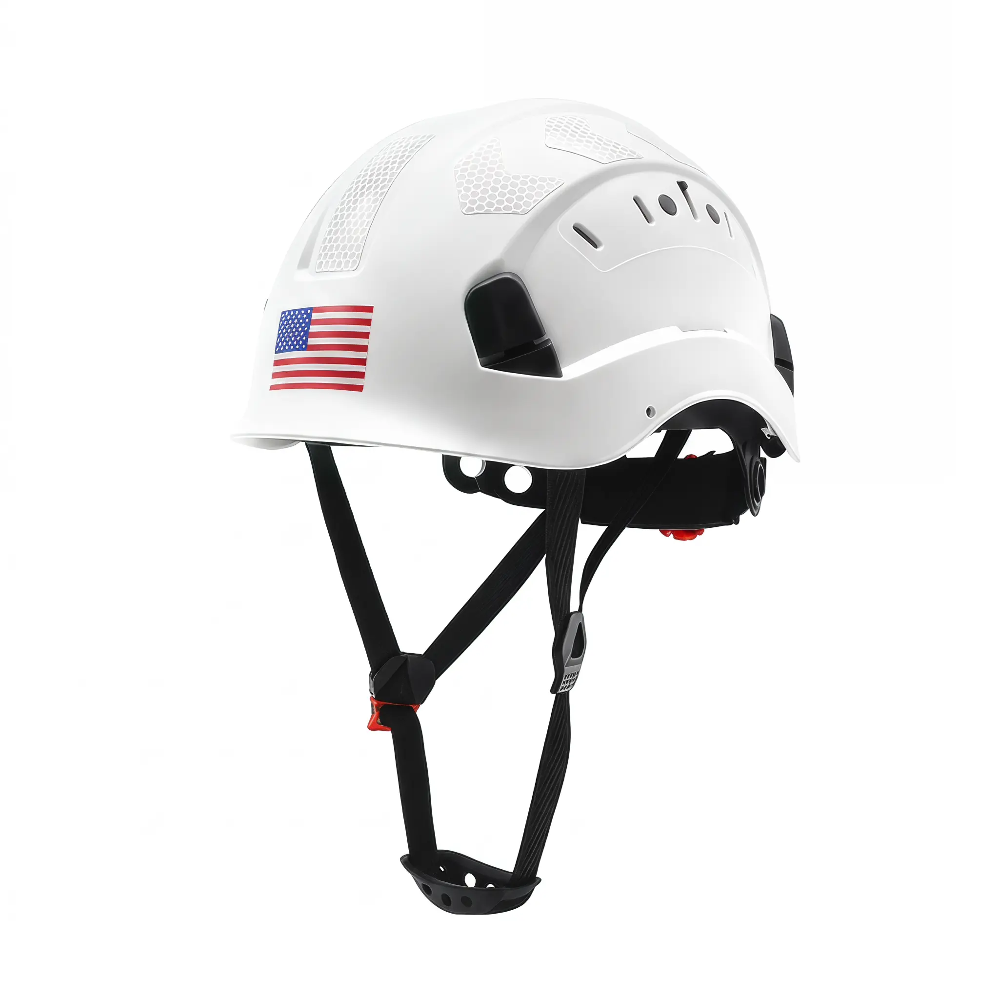 WELTA White ABS Plastic Hard Hat – Vented Construction-Grade Safety Helmet for Construction Gear, Outdoor Work, with 6-Point Suspension, Adjustable Ratchet, Chin Strap, Reflective Stickers, 1-Size Rugged Impact Protection Headgear (New Design), Work Helme