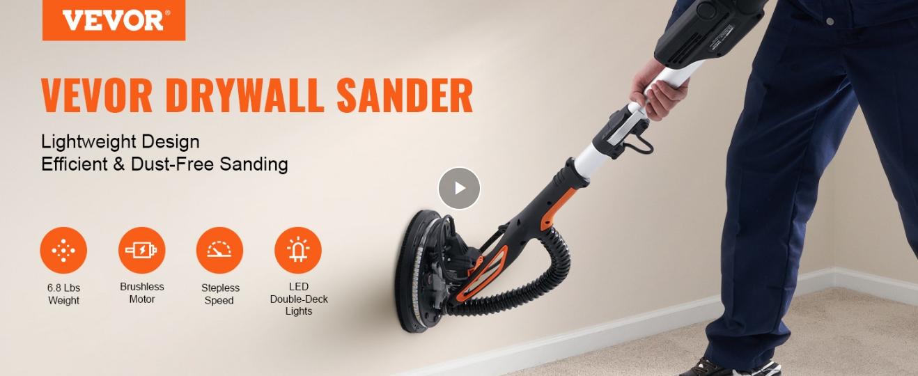 VEVOR Drywall Sander (Dust Bag not Included, TikTokShopBlackFriday, Compatilble /w Vacuum Cleaner), 800W Brushless Motor Electric Sander, Variable Speed 1000-2300 RPM Wall Sander, Foldable Ceiling Sander with Double-Deck VEVOR Drywall Sander (Dust Bag not Included, TikTokShopBlackFriday, Compatilble /w Vacuum Cleaner), 800W Brushless Motor Electric Sander, Variable Speed 1000-2300 RPM Wall Sander, Foldable Ceiling Sander with Double-Deck