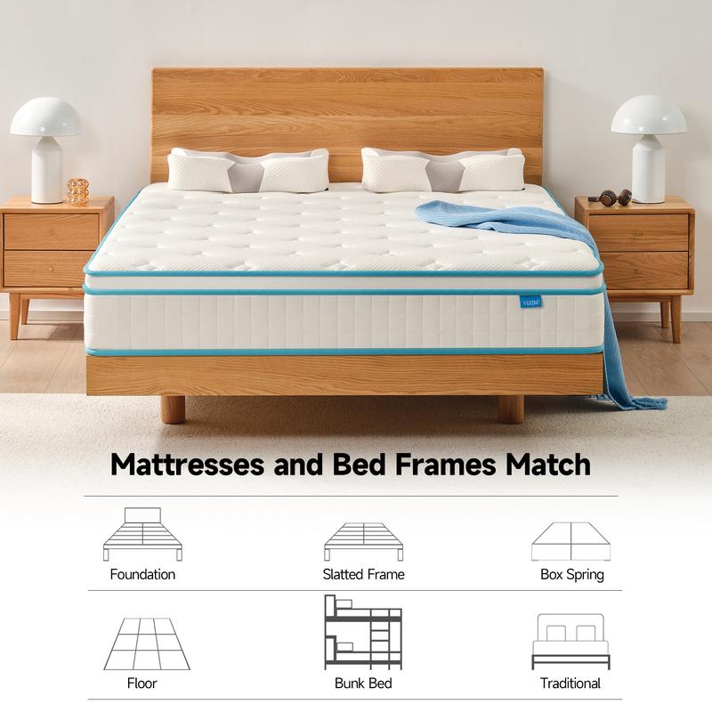 Medium Firm Hybrid Mattress with Twin & Full & Queen, 10 Inch & 12 Inch Memory Foam & Pocket Springs Hybrid Mattress in a Box, Breathable Euro Top Bed Mattress with Motion Isolation, Pressure Relief, Comfortable Sleep,CertiPUR-US Certified,Mattress Outlet