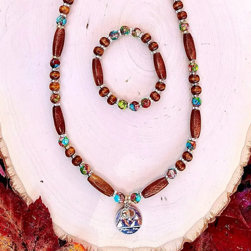 Imperial Jasper Pendant Necklace with Authentic Jasper Stone, Featuring Natural Brown Beads and Decorative Elements