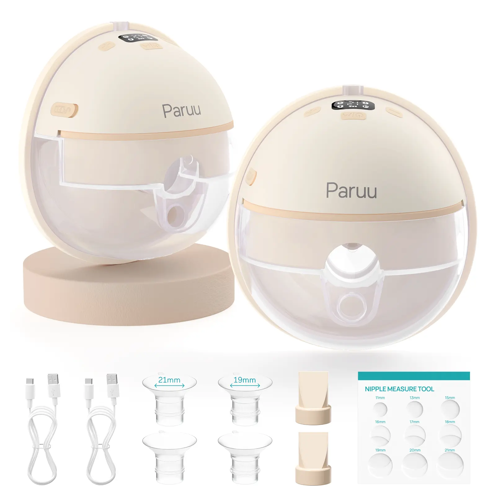Paruu Hands Free Breast Pump P16, Wearable Breast Pump Electirc Portable with 4 Modes & 12 Levels, Max 309mmHg Strong Suction 19/21/24mm Flange Inserts Wearable Breastfeeding Pump, 2 Pack Pumping System