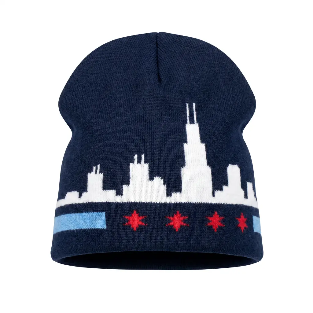Unisex Chicago Skyline and Flag Beanie - Casual, Daily Wear, Everyday Accessory with Stylish Look