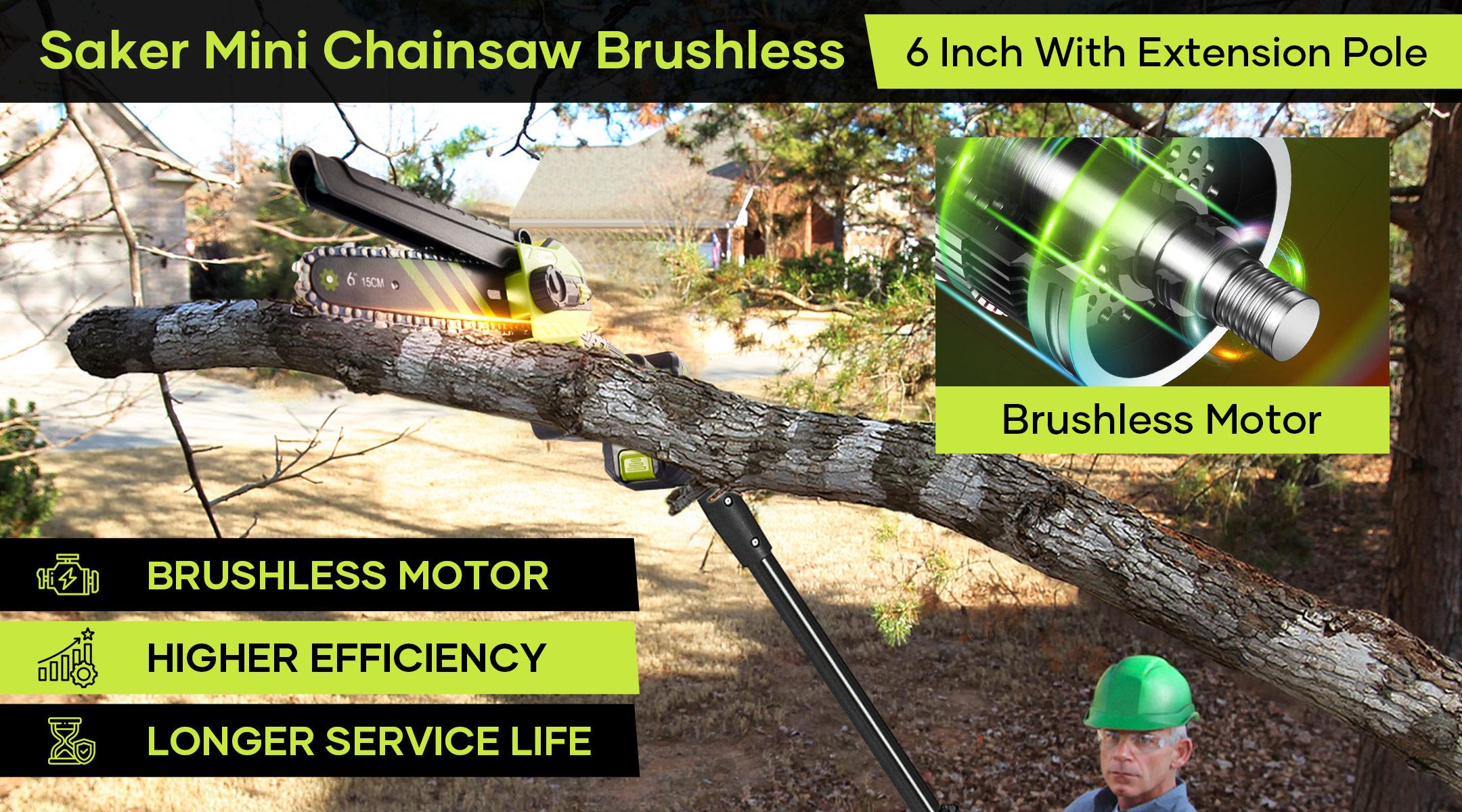 Saker6 "2 in 1 brushless extension pole chainsaw, 2 batteries, handheld chainsaw, the best gift for husbands, fathers, men.