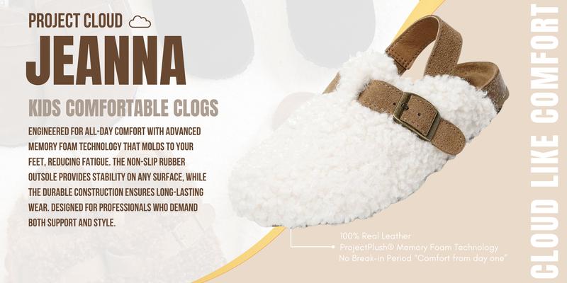 Project Cloud Kids | Mini Clogs for Kids | Genuine Leather | Memory Foam | Lightweight | Non-Slip - Jeanna