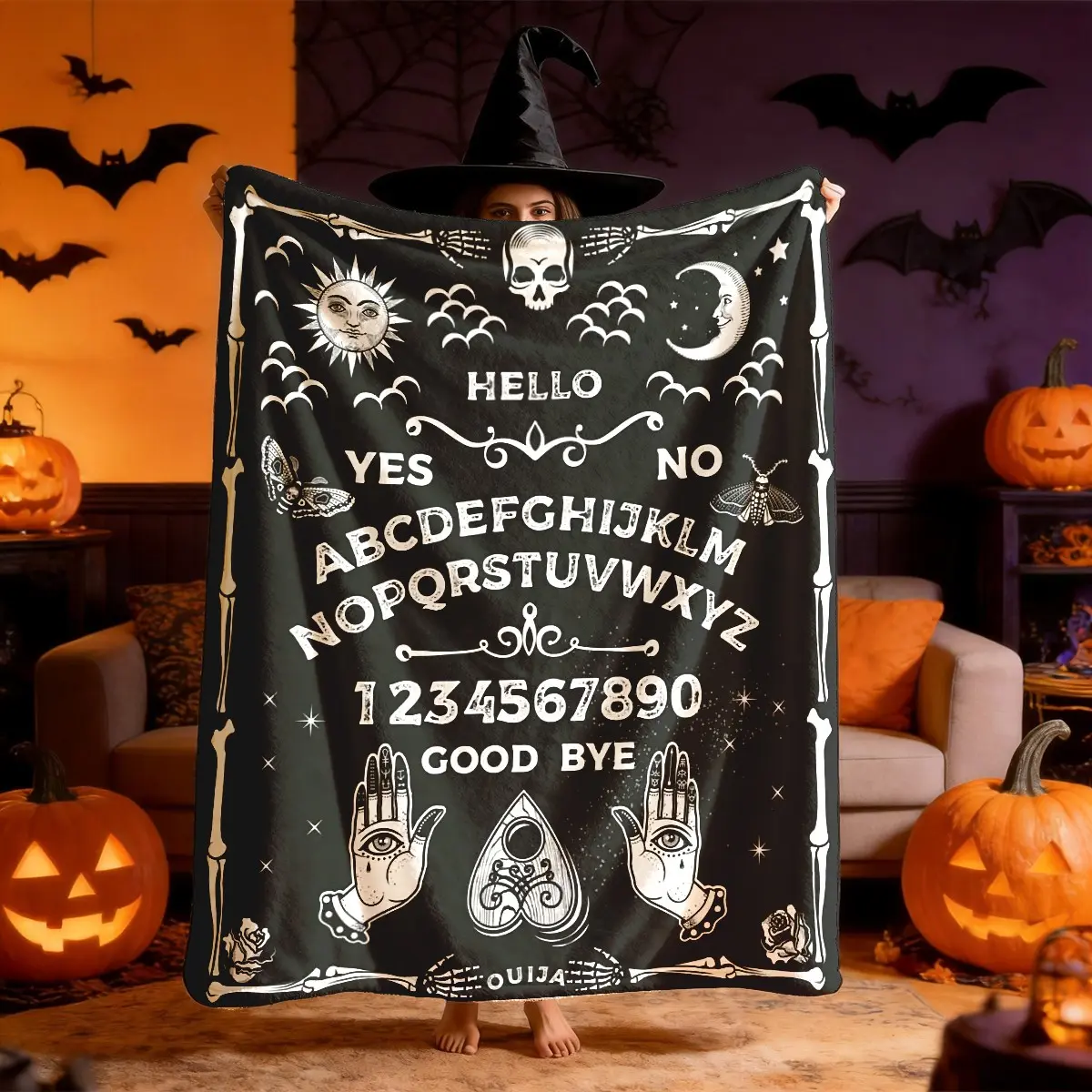 Halloween Ouija Board Soft Cozy Blanket, Large Size, Soft and Lightweight, Perfect for All Seasons, Ideal for Bed, Sofa, Office, Camping, Travel, Letter Pattern Blanket