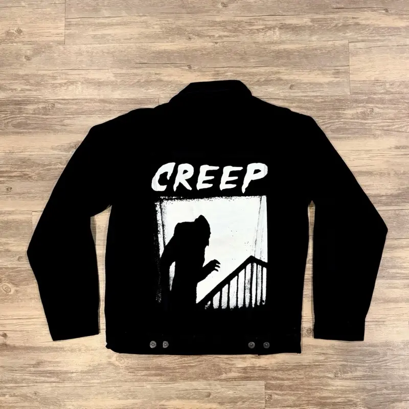 Creep “Nosferatu” black denim jacket. Men’s unisex true to fit 100% cotton denim. Vampire