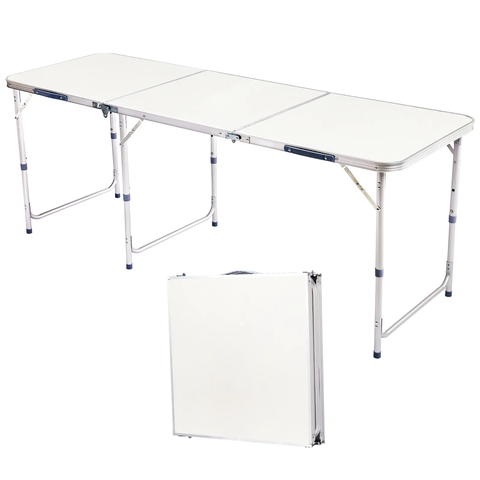 2.3/3/4/6Ft Folding Multipurpose Table, 120*60*70cm Height Adjustable Portable Table, White Dining/Game/Serving Table for Camping, Picnic, Party, BBQ