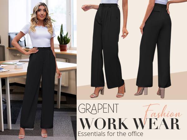 GRAPENT Wide Leg Pants for Women Work Business Casual High Waisted Dressy Pants Flowy Trousers Office Wideleg Baggy Work Pants GRAPENT Wide Leg Pants for Women Work Business Casual High Waisted Dressy Pants Flowy Trousers Office Wideleg Baggy Work Pants