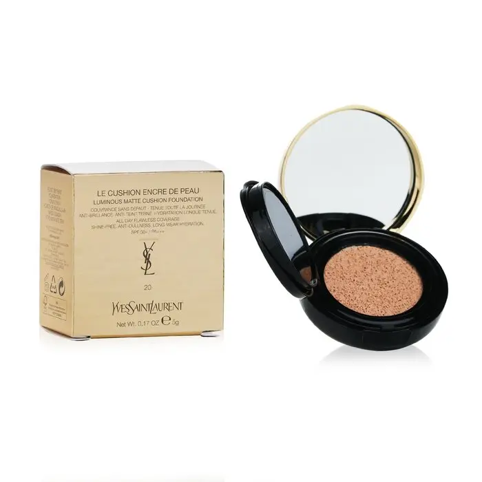 Yves Saint Laurent Cushion Foundation - Cosmetic, SPF50 UV Protection, Hydrate, Full Coverage, #20, Mini Size, 0.17oz, Ideal for Daily Makeup Routine, Flawless Base