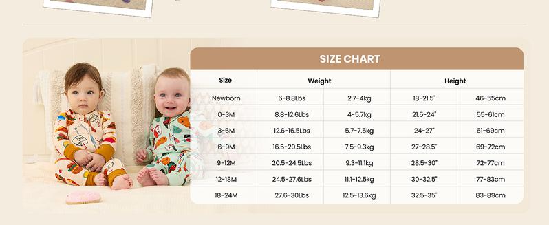 PATPAT Baby Pajama with Bamboo Viscose, Footie Jumpsuit Romper with 2-Way Zipper for Baby Boy Girl Toddler Sleeper Sleepwear
