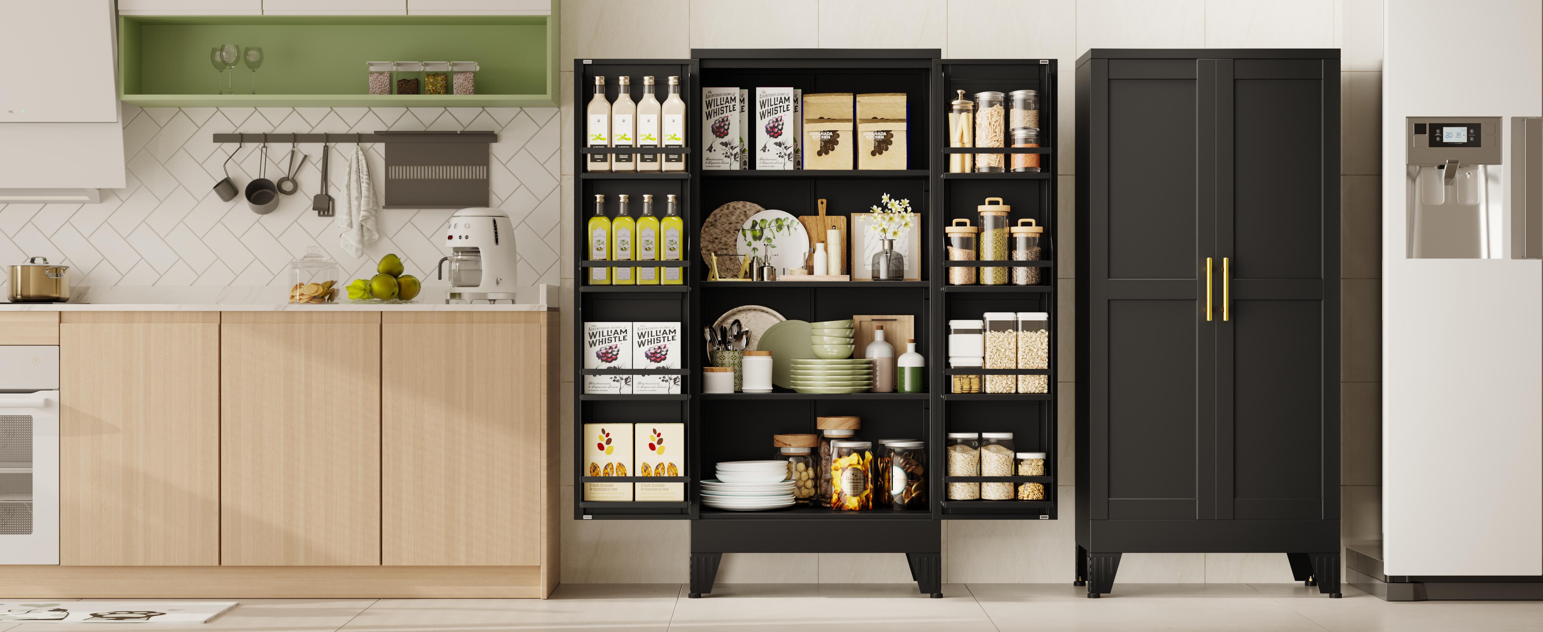 Metal Kitchen Pantry Cabinet,47.24“ Tall Storage Cabinet with 2 Doors, Cupboard with 8 Hanging Shelves and Adjustable Shelves for Kitchen, Dining Room mothersdaygift White Aesthetic Metal Kitchen Pantry Cabinet,47.24“ Tall Storage Cabinet with 2 Doors, Cupboard with 8 Hanging Shelves and Adjustable Shelves for Kitchen, Dining Room mothersdaygift White Aesthetic