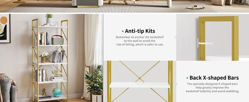 Yitahome Storage Shelf - 5 and 6 Tiers Open Bookshelf for Home Office, Living Room, Bedroom, Study Room, Open Display Storage Rack Shelves for Kitchen, Holder Organizer for Books and Movies