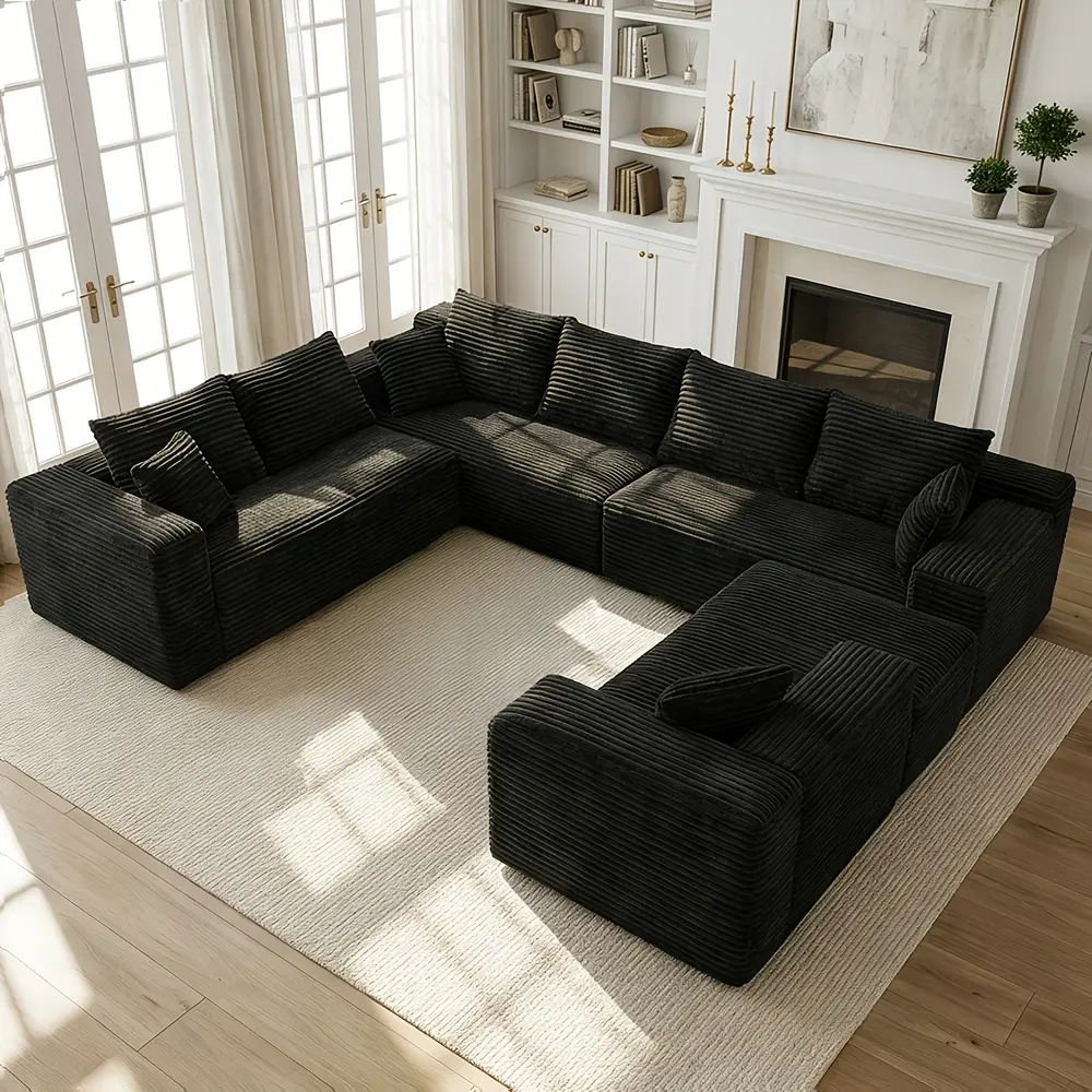 Boneless Cloud Sofa Set - [2-Package Shipping] 120.4-in Extra-Large Flexible 8-Seater U-Shape Modular Sectional Couch with Chaise Lounges, 4-in-1 Convertible Deep-Seat Corner Living Room Furniture, Fully Assembled, Cloud Sofa Living Room Furniture