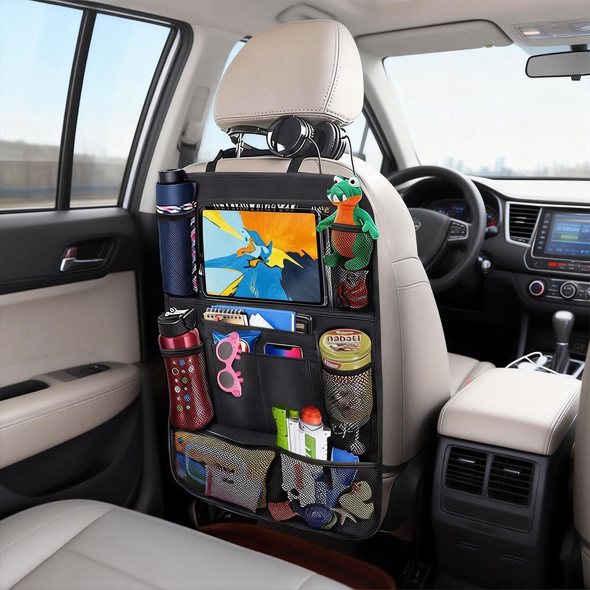 16*24in Car Backseat Organizer with 10" Tablet Holder, 9 Storage Pockets & Kick Mats – Durable Waterproof Car Seat Back Protector for Kids & Toddlers, Essential Travel Accessory to Keep Your Vehicle Tidy decor Foldable Multi-Compartment Trunk Multiple SUV