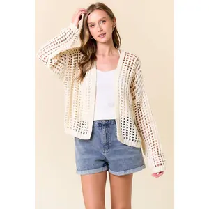 Crochet Fishnet Cropped Cardigan