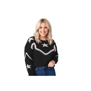 Rhinestone Star Black Pullover Sweater