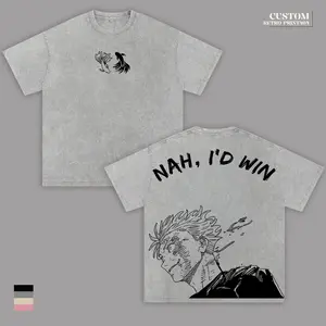 Gojo Satoru Vintage Washed Oversized T-Shirt  – “Nah I’d Win” Jujutsu Kaisen Anime Graphic Tee, Double Print Manga Panel Shirt, Heavyweight Cotton Unisex Streetwear, Gift for JJK Fans