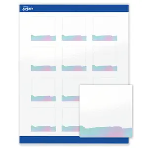 Avery Printable Square Labels, 2" x 2", Glossy White, Pre-printed Iridescent Watercolors Design, Sure Feed Technology, Laser & Inkjet Compatible, 240 Total