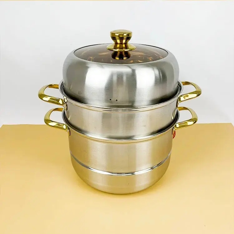 CNCEST 3-Tier Stainless Steel Steamer Pot Set 8L (2.1Gal) Large Capacity with Tempered Glass Lid, Stackable Steamers for Dumplings/Dim Sum/Vegetables, Multi-Layer Cooking Pot Works on Gas/Induction/Electric Stoves Gift, Cookware