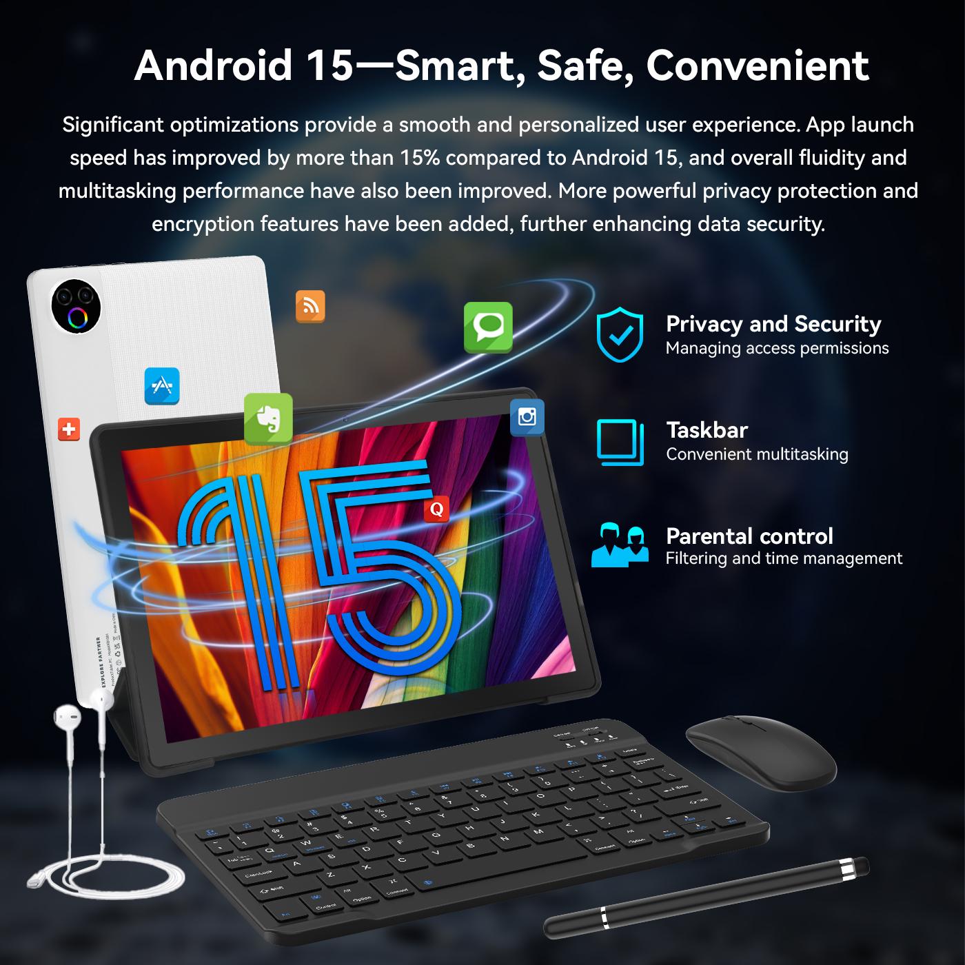 10.1-Inch 2-in-1 Tablet for Home & Daily Use, Android-Based System, 64GB Storage with TF Card Expansion, 1280×800 Display, Includes Keyboard, Mouse, Case, Stylus & Headphones