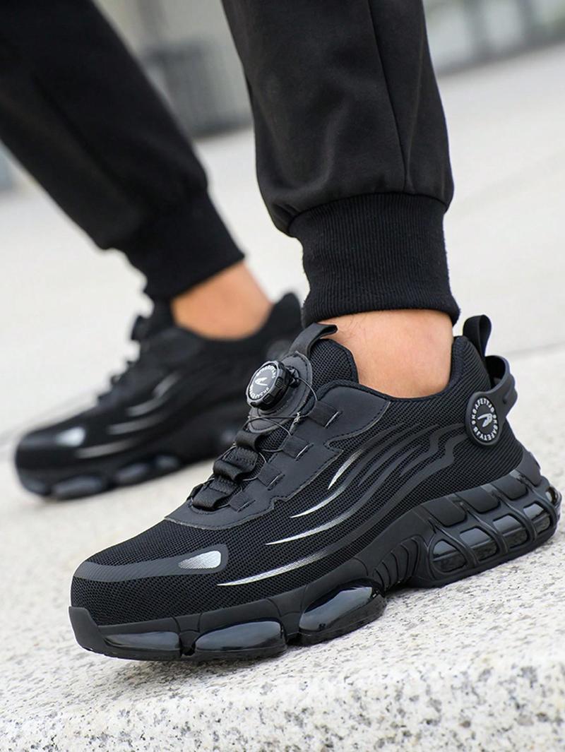 Men's Breathable Mesh Work Sneakers - Durable, Anti-Slip Safety Shoes with Steel Toe Protection, Comfort Fit for All Seasons, Casual Striped Design, Elastic Closure, Non-Slip EVA Sole Outdoorfun Fathersdaygift non slip work shoes steel toe shoes Outdoorfu