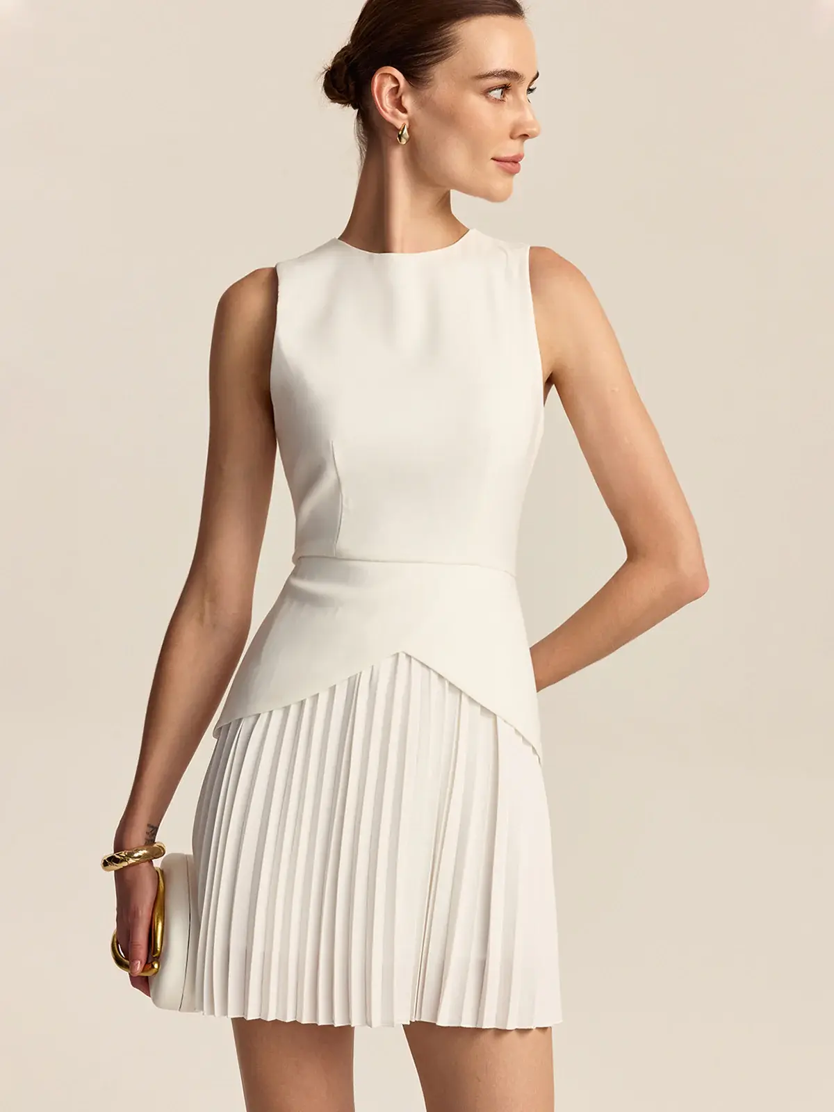 Women's Elegant Pleated Hem Mini Dress, Basic Chic Casual Lady's Wear