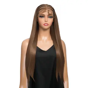 25-Inch Solid Brown Braided Crown Straight w/ Baby Hairs Futura Synthetic Wig | 【Free-part Lace】【Heat Resistant】【Cap Included】 |  FSGA