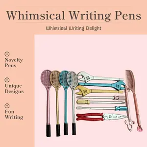 14 PCS Whimsical Writing Tools - Tennis Racket, Wrench, Vintage Key, Diamond Comb Pens - Metallic Finish, Smooth Ink - Perfect for Journaling & Gifting