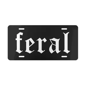 Feral Front License Plate, Funny Gen Z Vanity Plate, Black Goth Cute Vehicle Accessories Gift