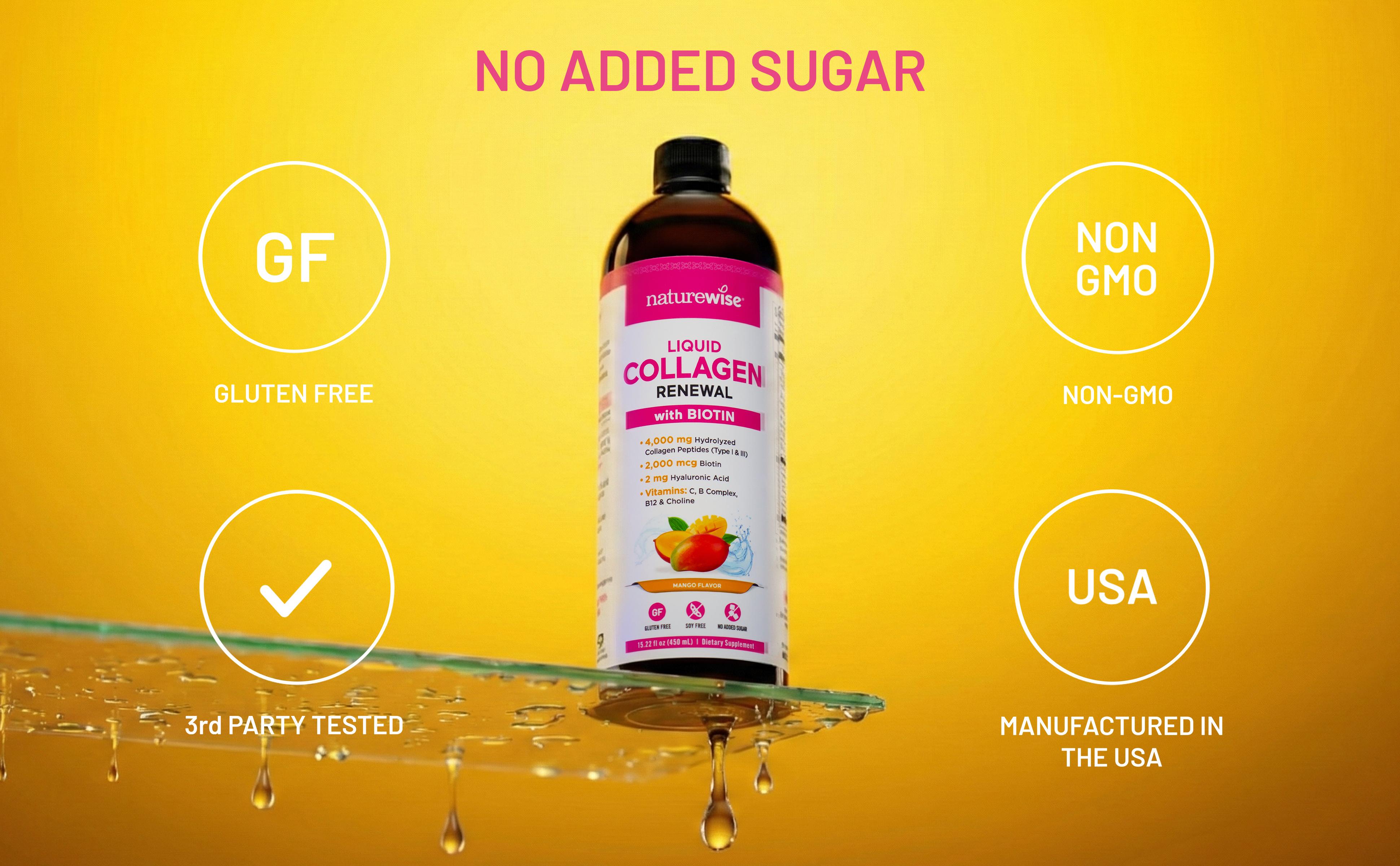 NatureWise Liquid Collagen Renewal - Hydrolyzed Liquid Collagen for Women & Men 4000mg - High Absorption Liquid Collagen Drink - Type 1 & 3 Peptides + Biotin + Vitamin C + Vitamin B Complex & Hyaluronic Acid - Mixed Berry/Mango Flavor - Beauty Supplement
