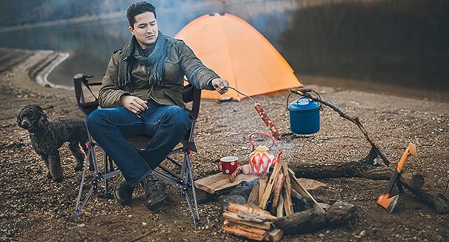 Heated Hammock Camping Chair, Swing Chair, Folding Rocking Chair, Camping Chair, High Back with Stand, Cup Holder, Side Pocket, Heavy Duty 10000mAh Power Bank Included