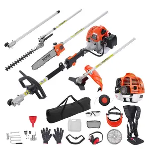 VEVOR 43CC 6-in-1 Multi-Functional Trimming Tools, Gas Hedge Trimmer, Weed Eater, String Trimmer, Brush Cutter, Edger, Pole Saw Chainsaw Pruner with Extension Pole