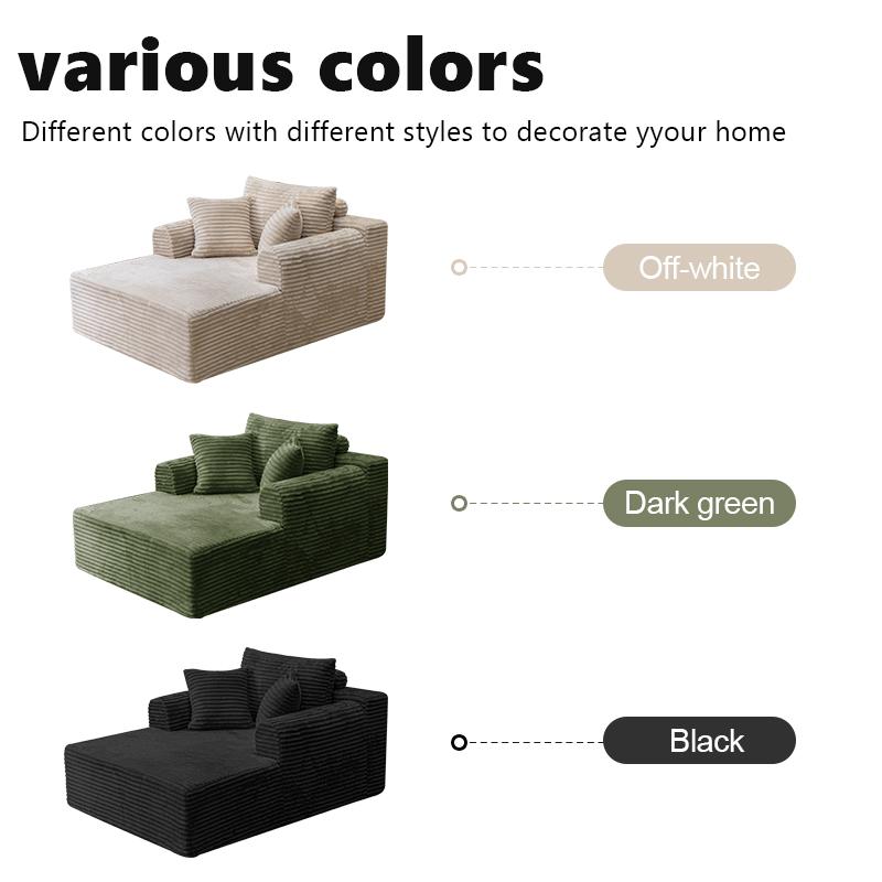 Oversized Boneless Chaise Lounge Upholstered Sofa Bed with Throw Pillows and Armrests Indoor Sleeper Chair Luxurious Plush Corduroy Chair Bed for Living Room No Assembly Required Black Color