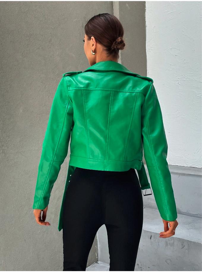 Zip Up Belted PU Moto Jacket *LooKo