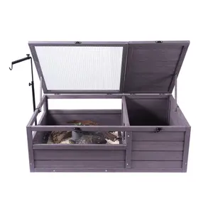 VEVOR Tortoise Habitat,  , Wooden Tortoise House Indoor & Outdoor, Tortoise Enclosure with Adjustable Lamp Holder, 2-Room Reptile Enclosure Small Animal Cage for Gecko, Lizard, Snake 38x24x13 inch