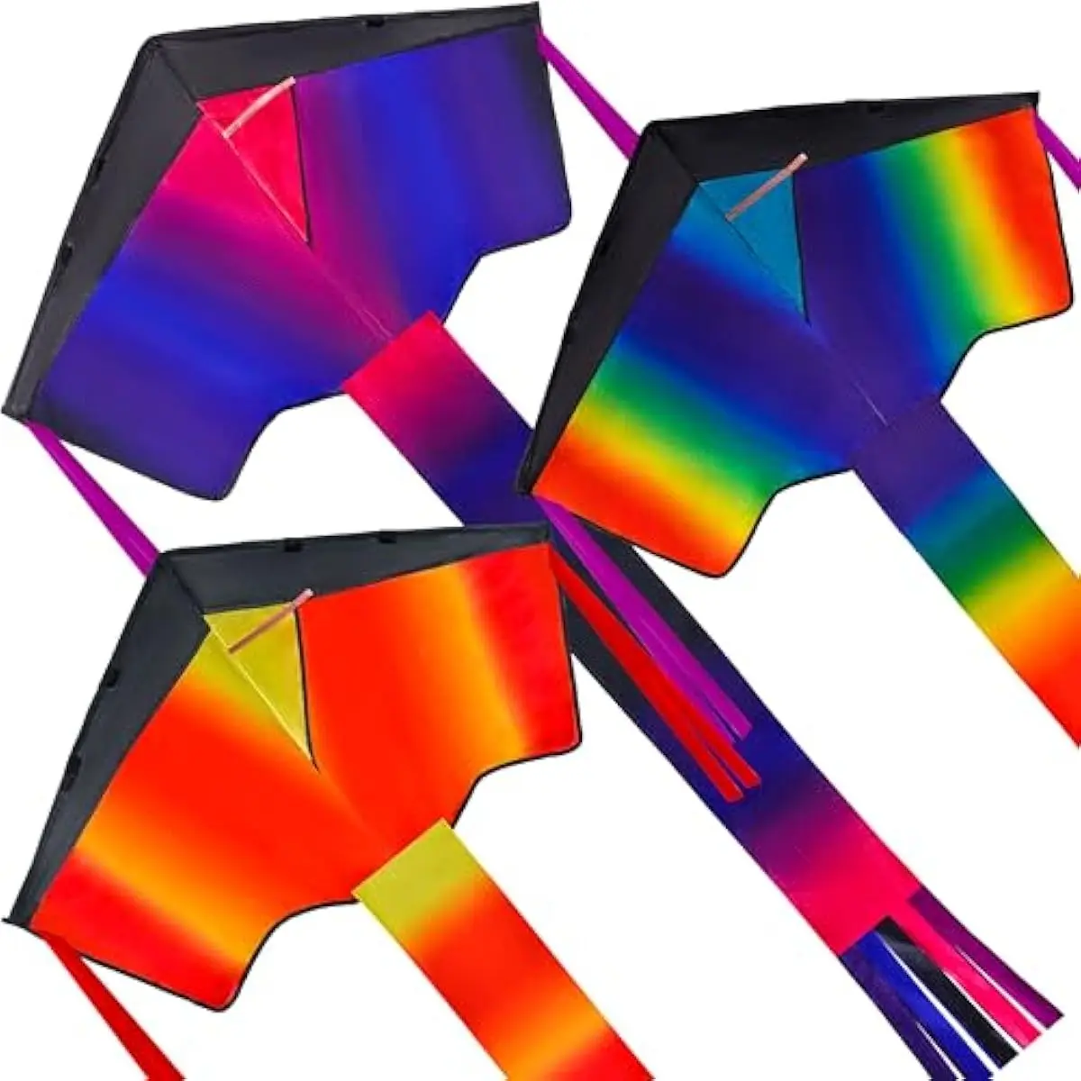 3PCS Delta Kites for Adults & Kids, Easy to Fly Multicolor Kite with 262.5ft String, Large Beach Flying Toys for Family Activities, Outdoor Beach Games for Beginners Teens Adults