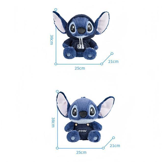Disney Stitch Series No 12 Stitch Sitting Doll Adorable Hoodie & Overalls Styles 14“ Soft Plush Toy for Kids & Adults Perfect Gift，Birthday Gift,Holiday Gifts Women's Day gifts Stuffed Animal