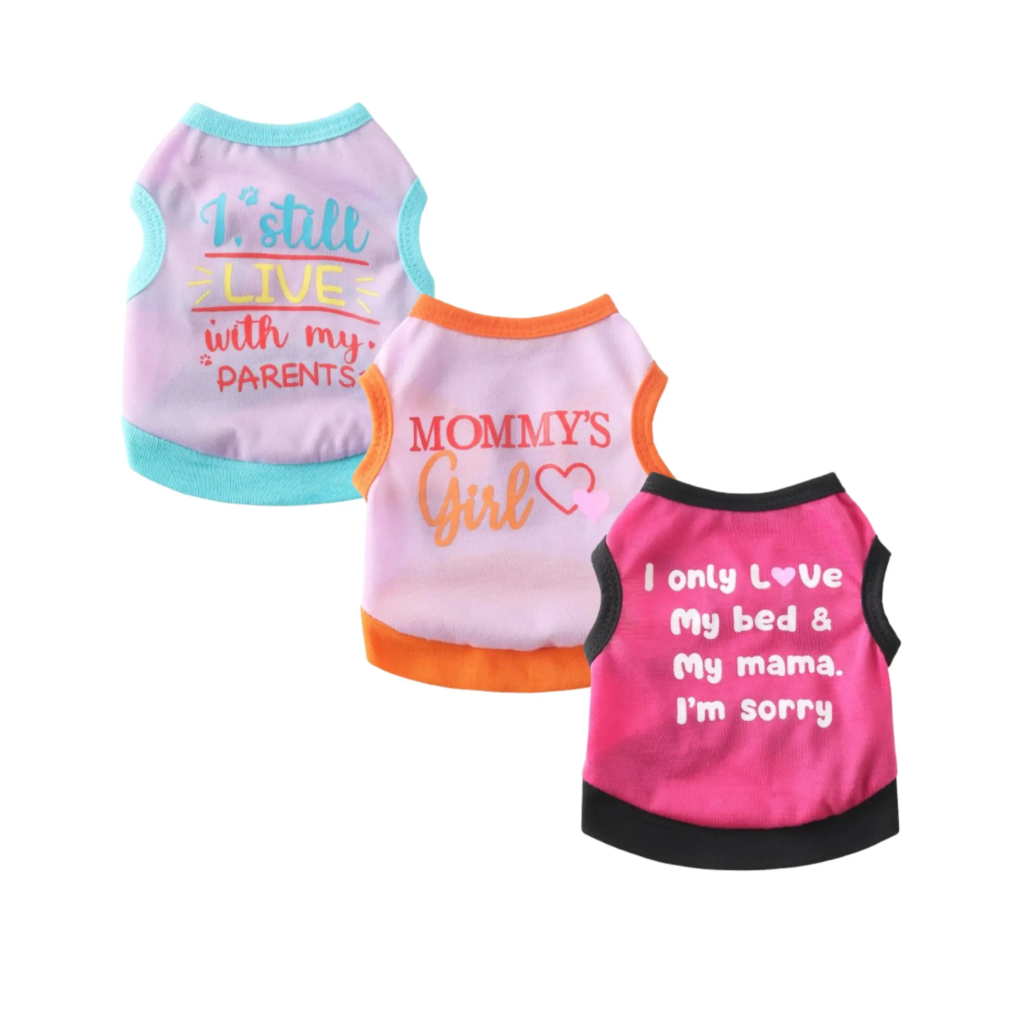 I Love Mama Dog 3 Pieces Shirt - Cute Sleeveless Cotton Vest for Small Dogs, Breathable Summer Pet Clothes for Yorkie Chihuahua