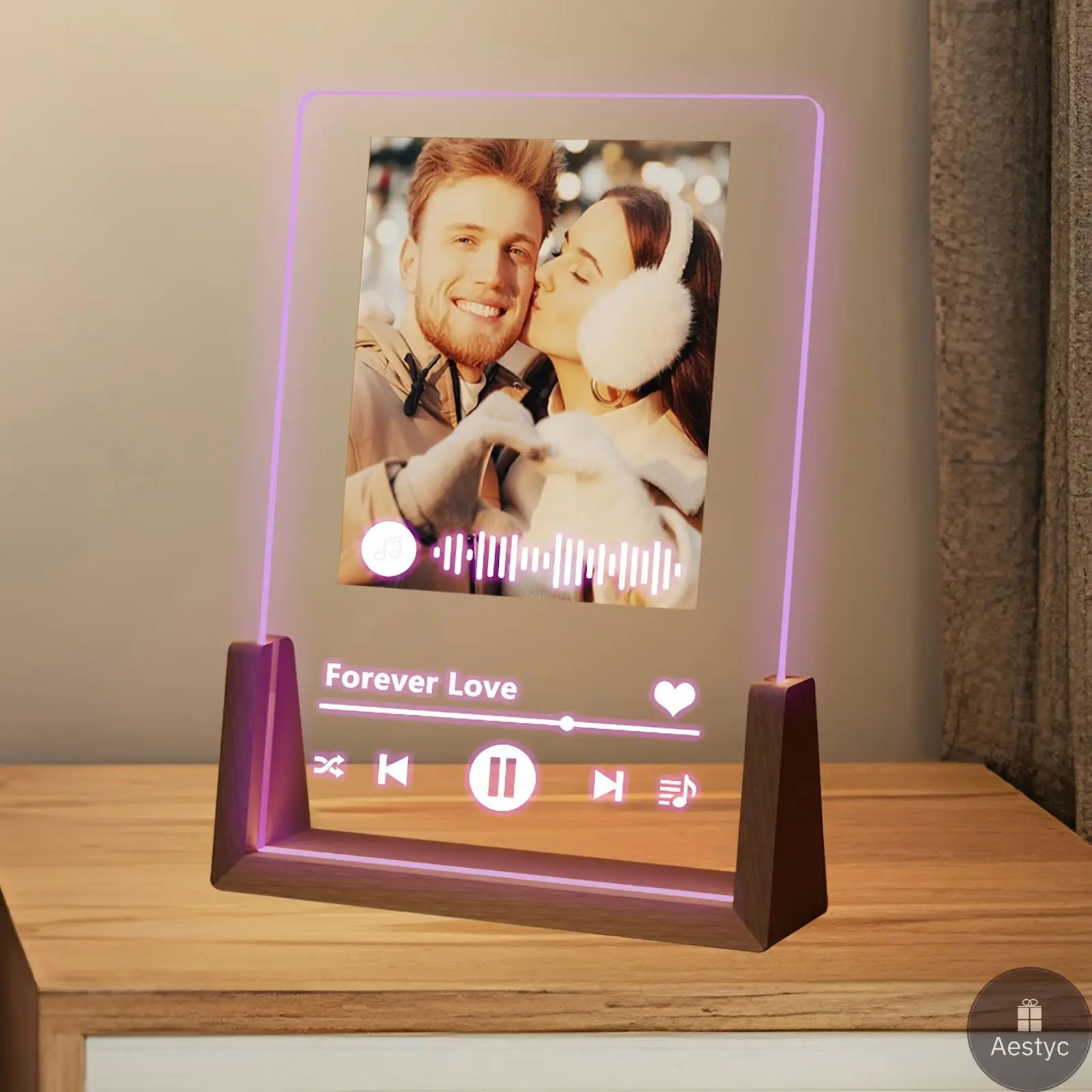 Custom Acrylic Wood Music Picture Frame with Magnetic Closure, Classic Design, Free Photo Printing, LED Light, Wood Box - Wall Decor Gift for Wife, Home Supplies for Birthday Christmas