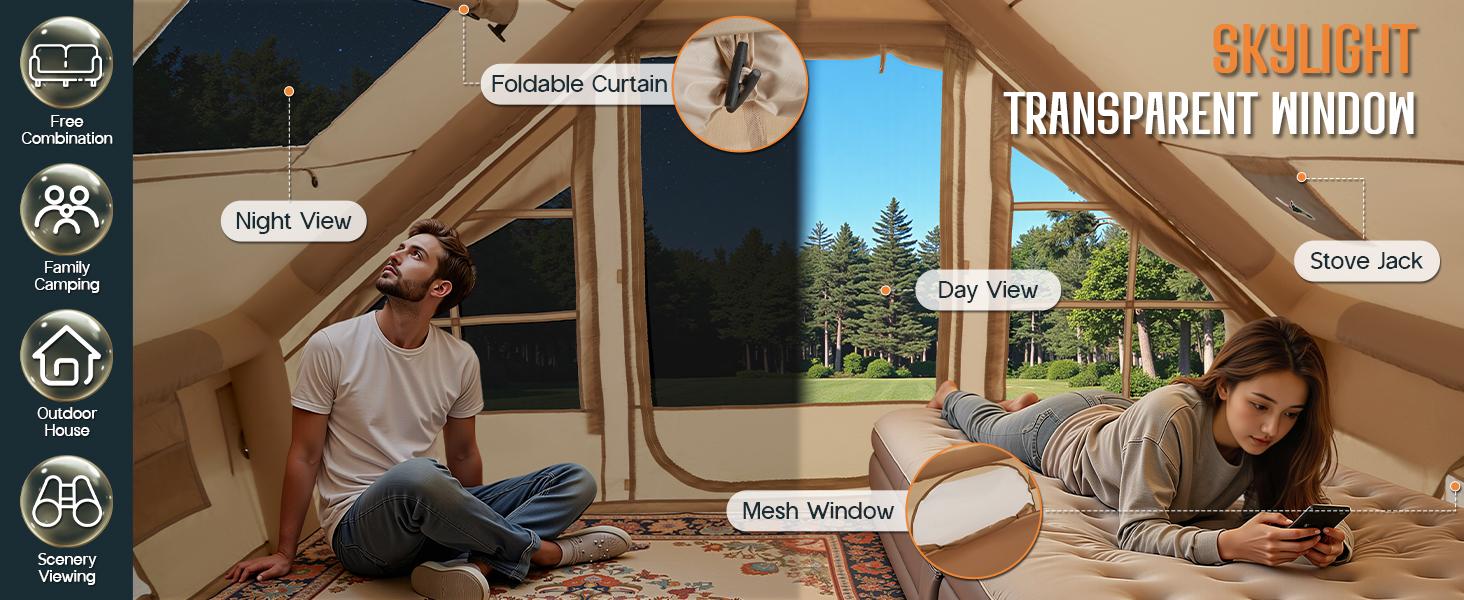 AMERLIFE Inflatable Tent for Camping, Large Blow Up Tent with Easy Setup Pump, Skylight, Stove Jack, Doors, Waterproof Oxford Outdoor Cabin, Ideal for Family, Emergency Shelter, Glamping AMERLIFE Inflatable Tent for Camping, Large Blow Up Tent with Easy Setup Pump, Skylight, Stove Jack, Doors, Waterproof Oxford Outdoor Cabin, Ideal for Family, Emergency Shelter, Glamping