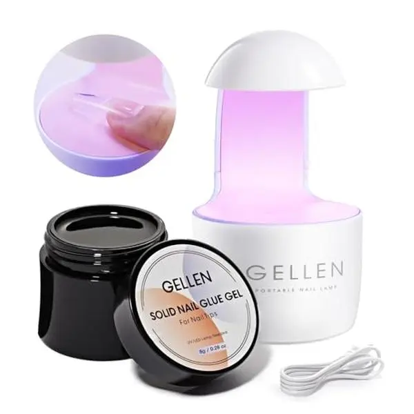 Gellen Solid Nail Glue Gel Kit with UV light for Nail Tips