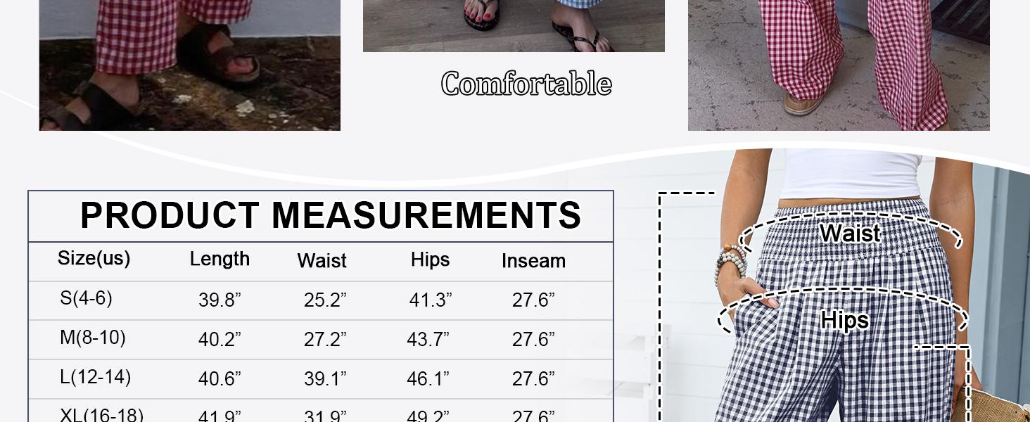 ANRABESS Womens Striped Gingham Palazzo Pants Lightweight Wide Leg High Waisted Lounge Pajama Pants Cute Casual Trousers with Pockets for Comfort SpringStatements